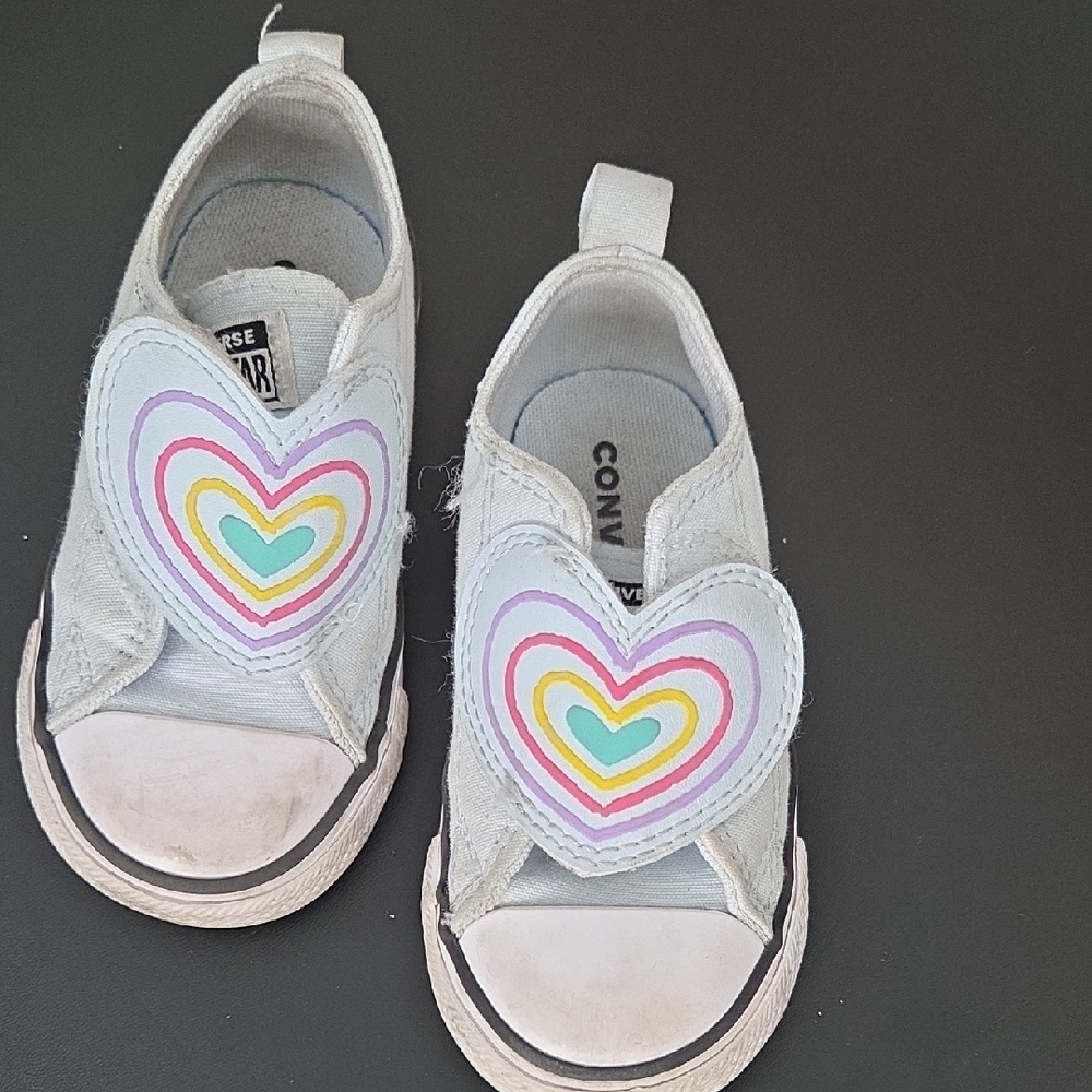 Converse Kids' Light Blue Sneakers with Rainbow Hearts